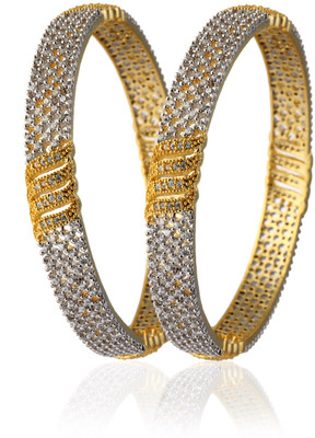 

Alysa Alloy, Silver Cubic Zirconia Gold-plated, Rhodium Bangle Set(Pack of 2), Silver;gold