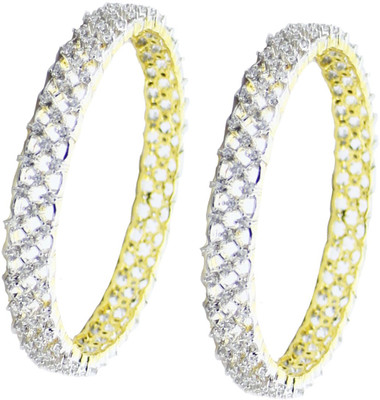 

You Bella Alloy Cubic Zirconia Gold-plated Bangle Set(Pack of 2, White