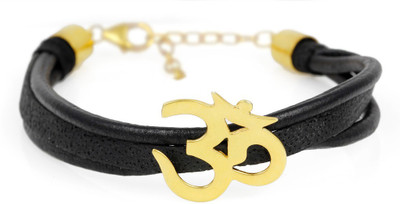 

Exxotic Jewelz Silver, Leather Gold-plated Bracelet, Black;gold