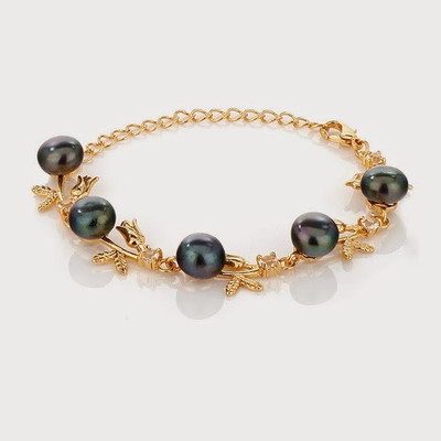 

Nisa Pearls & Jewellery Alloy Mother of Pearl Gold-plated Bracelet, Black;gold