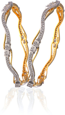 62% OFF on Alysa Silver, Alloy Cubic Zirconia Rhodium, Gold-plated Bangle Set(Pack of 2)