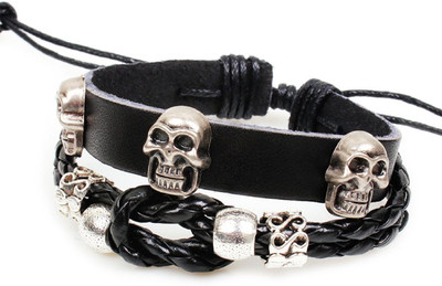 

Mehrunnisa Leather Bracelet, Black;silver