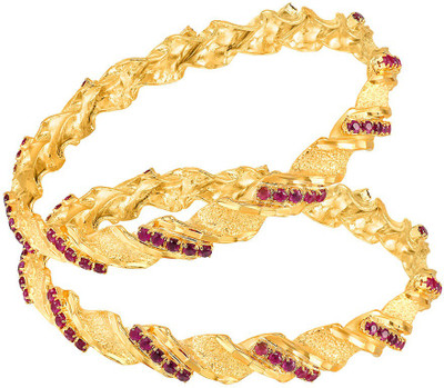 Mahi Alloy Cubic Zirconia Gold-plated Bangle(Pack of 2), Red
