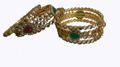 

My Design Alloy Crystal Gold-plated Bangle Set(Pack of 6), White