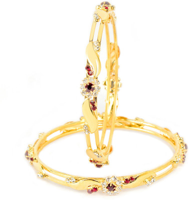 77% OFF on VK Jewels Alloy Cubic Zirconia 18K Yellow Gold Bangle Set(Pack of 2)