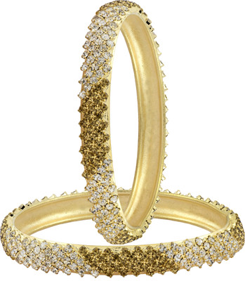 the jewelbox Brass Cubic Zirconia Gold-plated Bangle Set(Pack of 2)