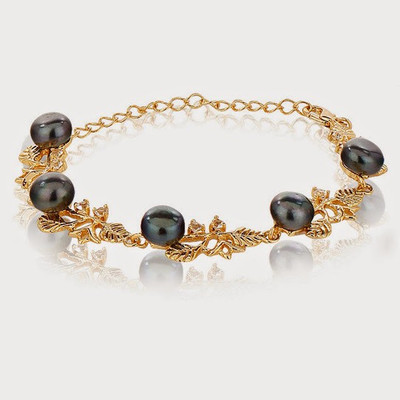 

Nisa Pearls & Jewellery Alloy Mother of Pearl Gold-plated Bracelet, Black;gold
