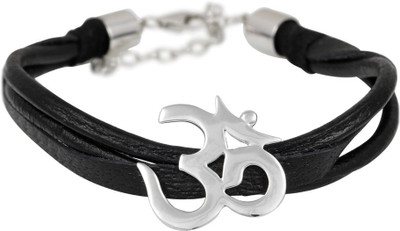 

Exxotic Jewelz Silver, Leather Rhodium Bracelet, Black;silver