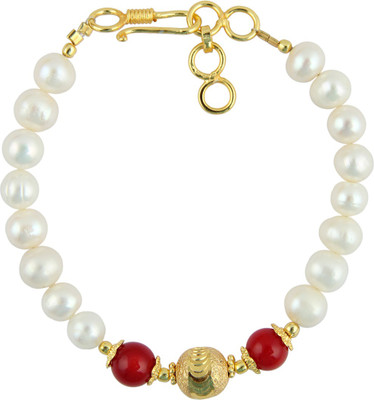 Pearlz Ocean Alloy Pearl, Coral Gold-plated Bracelet