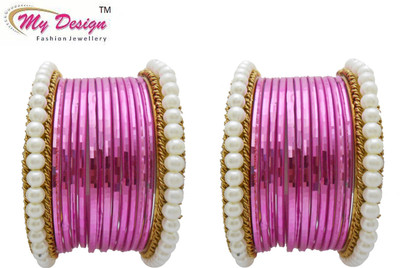 

My Design Alloy Gold-plated Bangle Set(Pack of 28), Pink