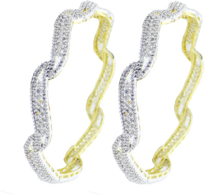 

You Bella Alloy Cubic Zirconia Gold-plated Bangle Set(Pack of 2, White