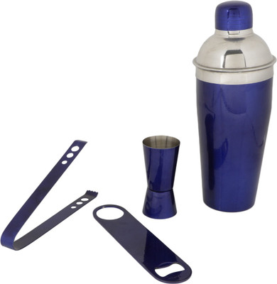 

pegs'N'pipes Cocktail Shaker, Jigger, Opener & Tongs Blue 4 - Piece Bar Set(Stainless Steel)