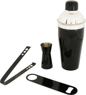 

pegs'N'pipes Cocktail Shaker, Jigger, Opener & Tongs Black 4 - Piece Bar Set(Stainless Steel)