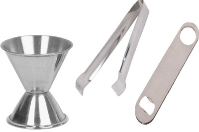Dynore 3 pcs bar set - ice tong, peg measure, bottle opener 3 - Piece Bar Set(Stainless Steel)