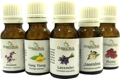 

Organo Veda Combo of Natural Flower combo Geranium + lavender + Ylang Ylang + Jasmine + Rose(75 ml)