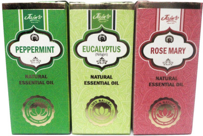 

Jain's Set of 3 Natural Essential Oil (10 ml each) Scent: Peppermint, Rose Mary and Eucalptus(30 ml)