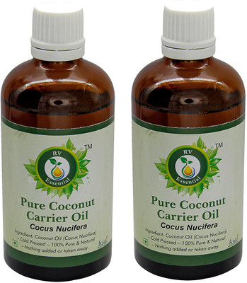 R V Essential Pure Coconut Carrier Oil (100ml+100ml) Pack of Two- Cocus Nucifera(200 ml)