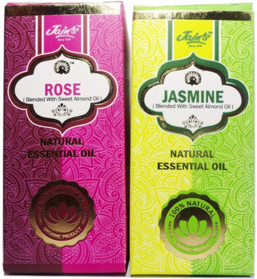 

Jain's Set of 2 Natural Essential Oil (10 ml each) Scent: ROSE ( BLENDED WITH SWEET ALMOND) and JASMINE ( BLENDED WITH SWEET ALMOND )(20 ml)