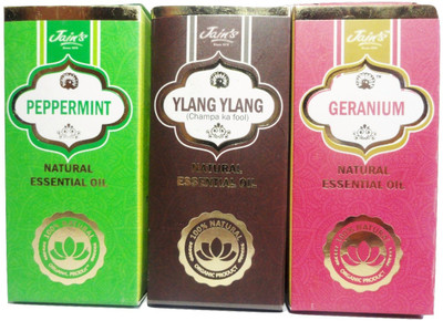 

Jain's Set of 3 Natural Essential Oil (10 ml each) Scent: Peppermint, Ylang Ylang, Gerannium(30 ml)