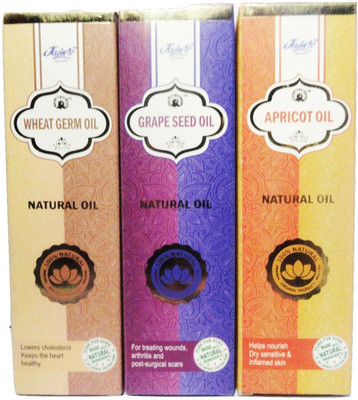 

Jain's Set of 3 Natural (Base/carrier) Oil (Apricot, Wheat Germ and Grape Seed 100 ml each,100% Natural and Organic)(300 ml)