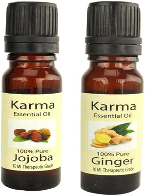 Karmakara Set of 2, 100% Pure Therapeutic Essential Oils Ginger Jojoba 10ml aroma oils(10 ml)