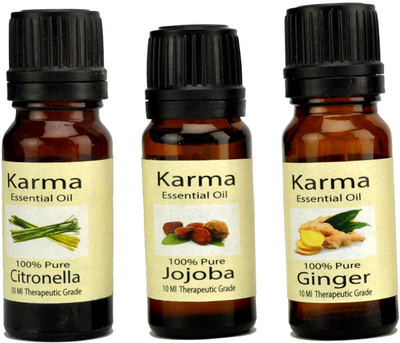 

Karmakara Set of 3, 100% Pure Therapeutic Essential Oils Jojoba,Ginger,Citronella 10ml aroma oils(30 ml)
