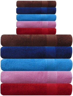 AkiN Cotton 450 GSM Bath, Hand Towel Set(Pack of 10)
