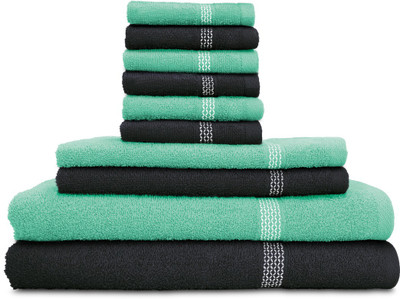 Swiss Republic Cotton Bath, Hand & Face Towel Set(Pack of 10, Grey, Light Green), Dark grey;light green
