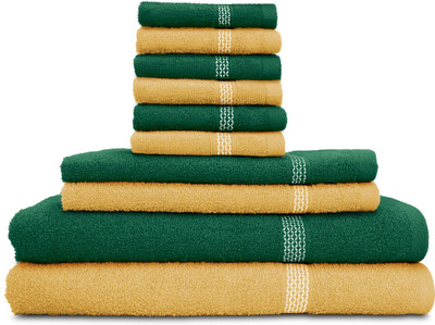 

Swiss Republic Cotton Bath, Hand & Face Towel Set(Pack of 10, Beige, Dark Green), Dark green;light brown