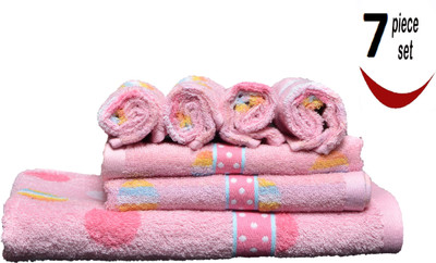 

Avira Home Cotton 350 GSM Bath, Hand, Face Towel Set(Pack of 7, Pink)