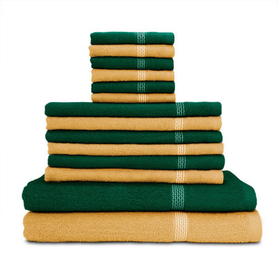 

Swiss Republic Cotton Bath, Hand & Face Towel Set(Pack of 14, Beige, Dark Green), Dark green;light brown