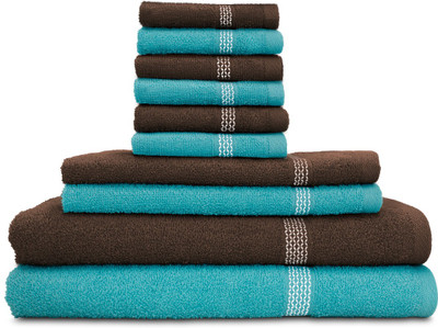 

Swiss Republic Cotton Bath, Hand & Face Towel Set(Pack of 10, Light Blue, Brown), Dark brown;light blue