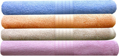

India Furnish Cotton 450 GSM Bath Towel Set(Pack of 4, Blue, Peach, Beige, Pink), Baby pink;biscuit;peach;sky blue