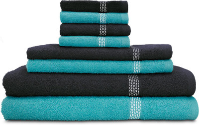 

Swiss Republic Cotton Bath, Hand & Face Towel Set(Pack of 8, Light Blue, Grey), Black;light blue