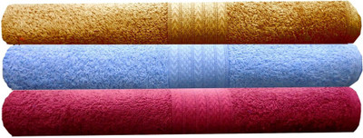 

India Furnish Cotton 450 GSM Bath Towel Set(Pack of 3, Gold, Maroon, Blue), Gold;maroon;sky blue