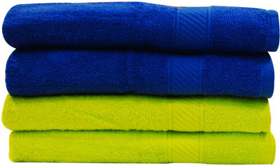 

Trident Cotton 400 GSM Bath Towel Set(Pack of 4, Light Green, Blue), Blue;light green
