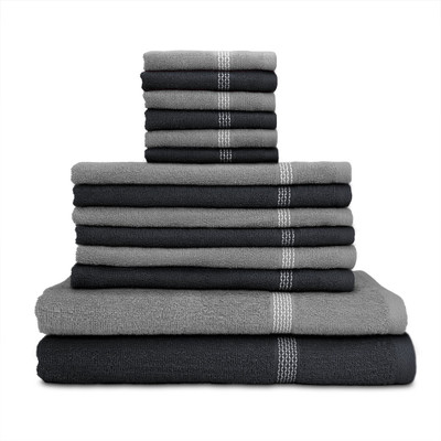 

Swiss Republic Cotton Bath, Hand & Face Towel Set(Pack of 14, Grey, Grey), Dark grey;light grey
