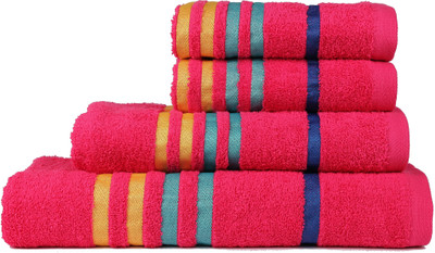 

Casa Copenhagen Cotton 475 GSM Bath, Hand Towel Set(Pack of 4, Pink), Hot pink