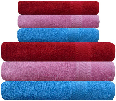 

Akin Cotton Bath & Hand Towel Set(Pack of 6, Pink, Red, Blue), Blue;pink;red