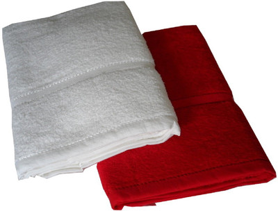 

Snuggle Cotton GSM Bath Towel(Pack of 2, Red, White)