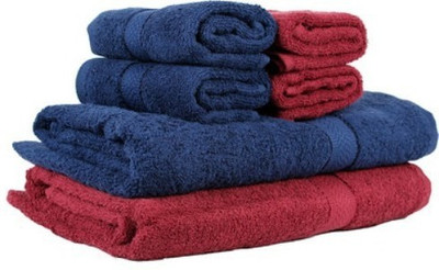 

Shopping Store Cotton GSM Bath, Hand Towel Set(Pack of 6, Blue, Red)