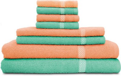 

Swiss Republic Cotton Bath, Hand & Face Towel Set(Pack of 8, Light Green, Peach), Light green;light orange