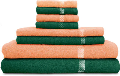 

Swiss Republic Cotton Bath, Hand & Face Towel Set(Pack of 8, Dark Green, Peach), Dark green;light pink