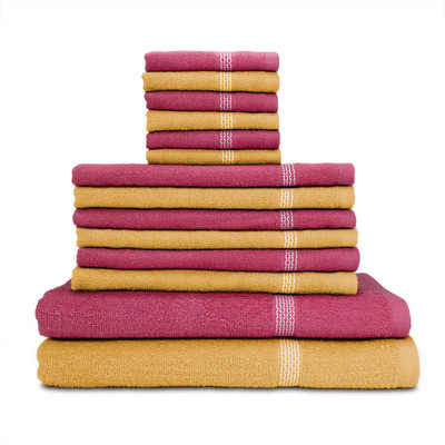 

Swiss Republic Cotton Bath, Hand & Face Towel Set(Pack of 14, Beige, Pink), Dark pink;light brown