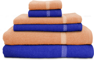 

Swiss Republic Cotton Bath, Hand & Face Towel Set(Pack of 6, Dark Blue, Peach), Dark blue;light pink