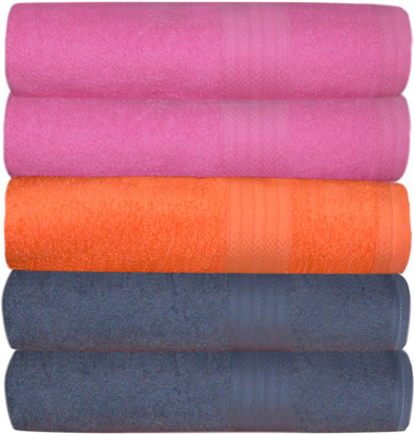 

Creative Terry Cotton 380 GSM Bath Towel(Pack of 5, Grey, Peach, Pink), Multicolor