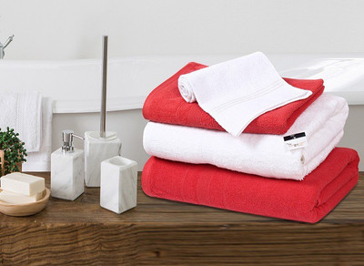 

The Intellect Bazaar Cotton 450 GSM Bath, Hand Towel Set(Pack of 4, Red, White)