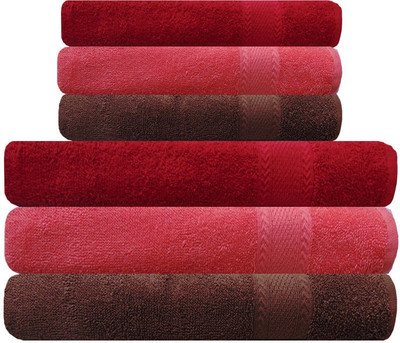 

Akin Cotton Bath & Hand Towel Set(Pack of 6, Peach, Red, Brown), Brown;peach;red