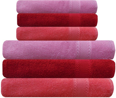 Akin Cotton Bath & Hand Towel Set(Pack of 6, Peach, Red, Pink), Peach;pink;red