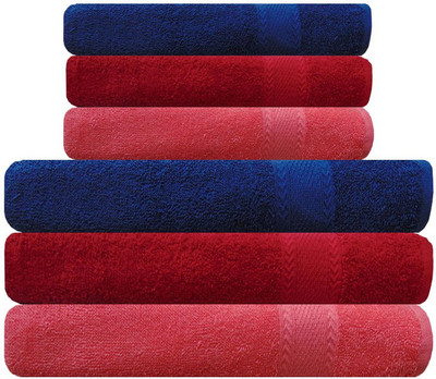 

Akin Cotton Bath & Hand Towel Set(Pack of 6, Peach, Red, Blue), Blue;peach;red